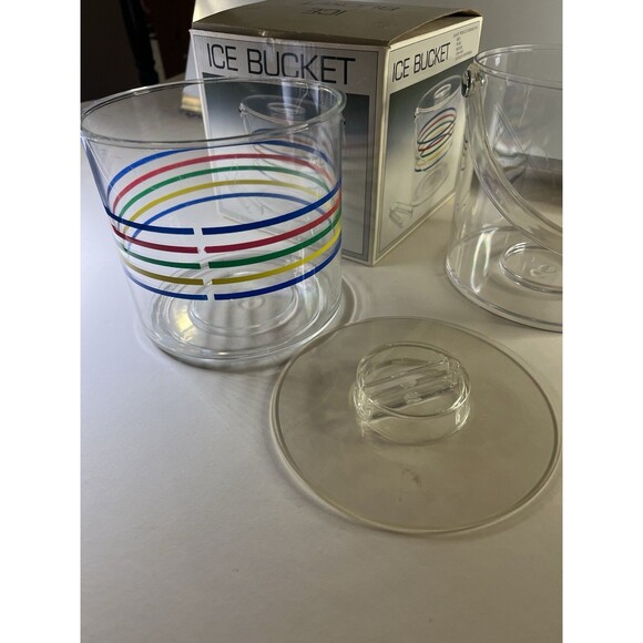 Acrylic IceBucket with Rainbow Stripes Mid-CenturyModern Barware, Box 1980’s VTG - Picture 7 of 7